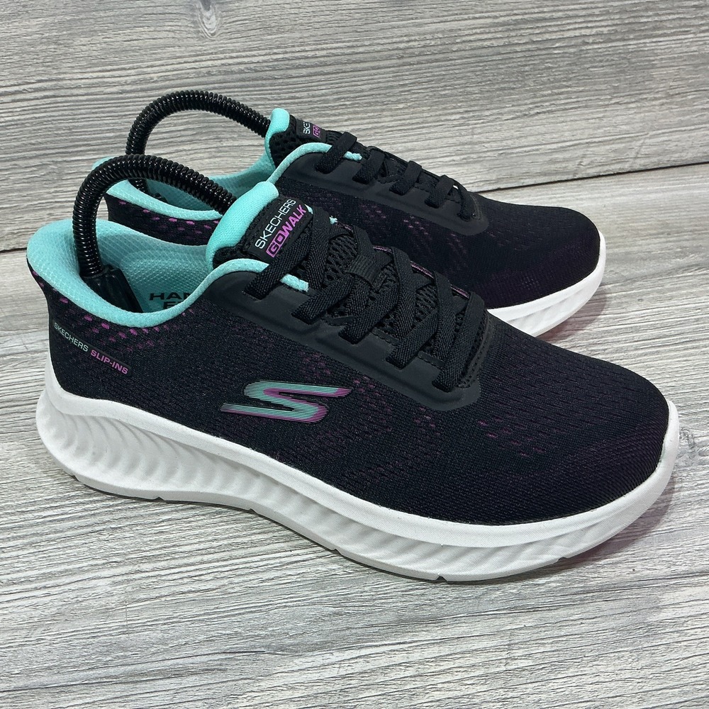 Skechers Slip-ins Go Walk Air Cooled Goga Mat Black Purple Womens 6 NEW 125643W